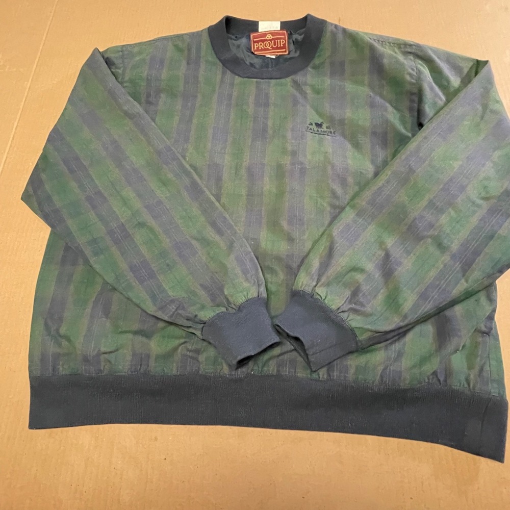 Vintage ProQuip Talamore Green Blue Plaid Lined Golf Windshirt Pullover XL